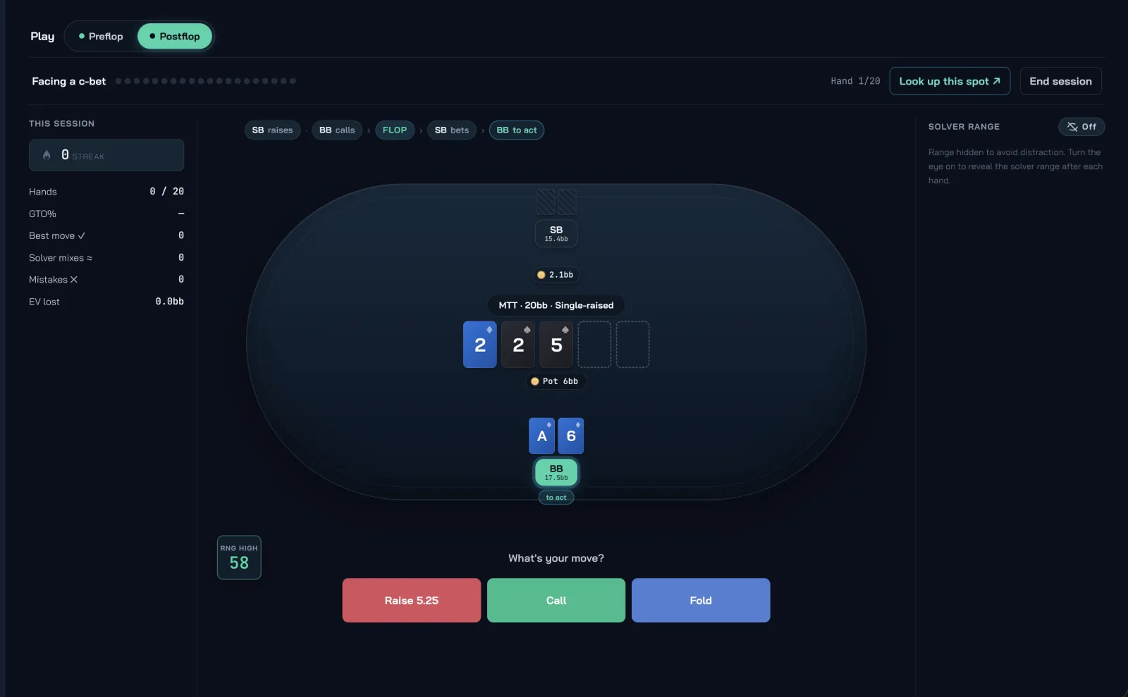 BeyondGTO drills — training against the solver hand by hand